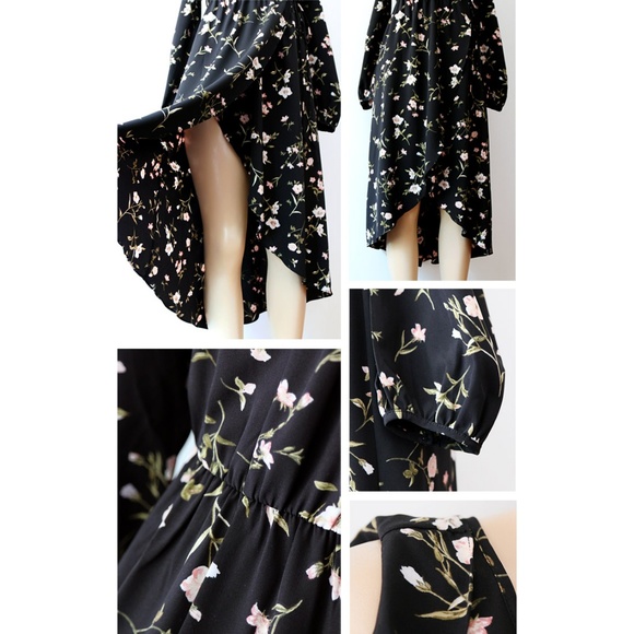 Last☝️ Floral Cold Ruffle Shoulder Wrap Midi Dress - Picture 5 of 8